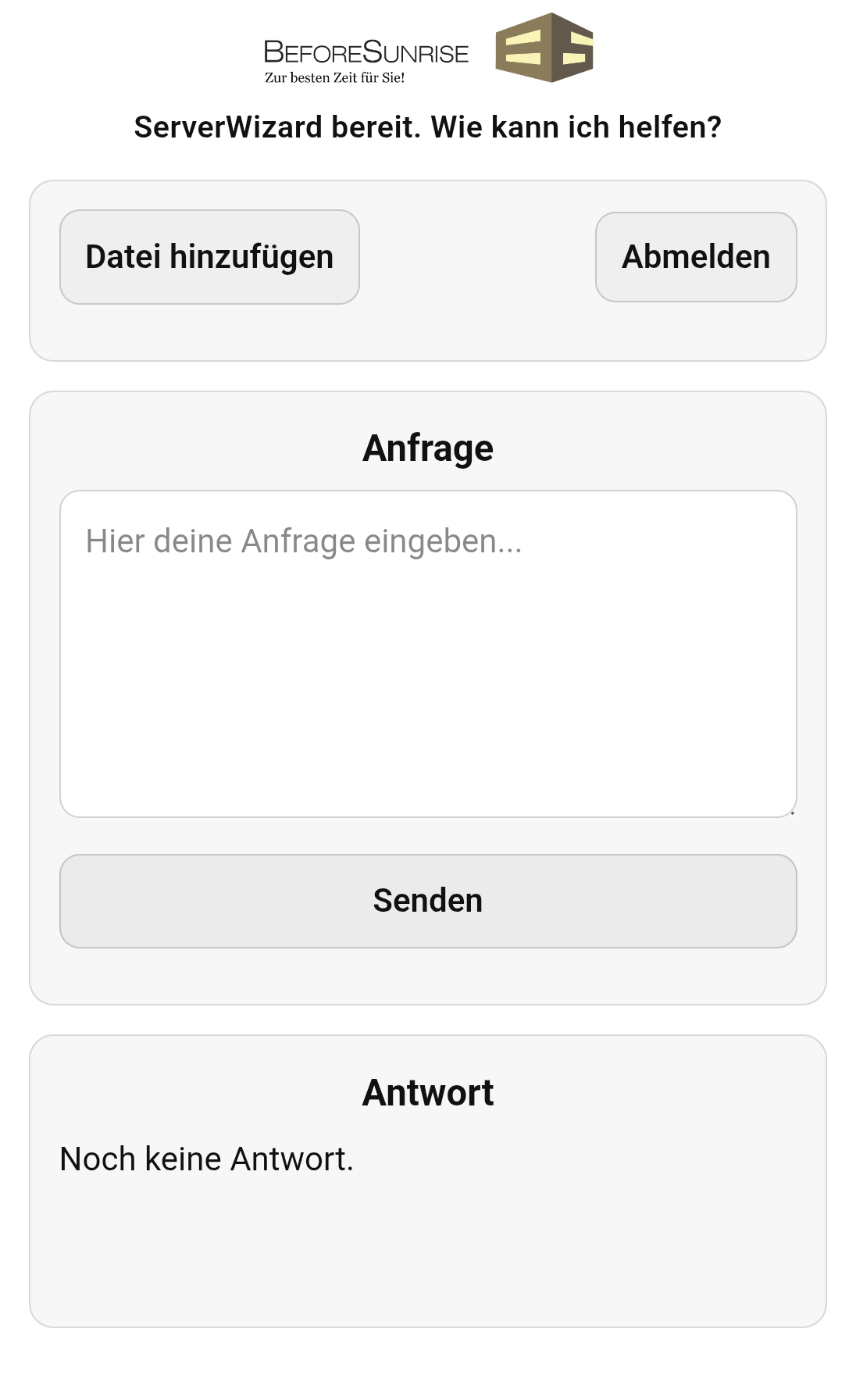 ServerWizard mobile Oberfläche